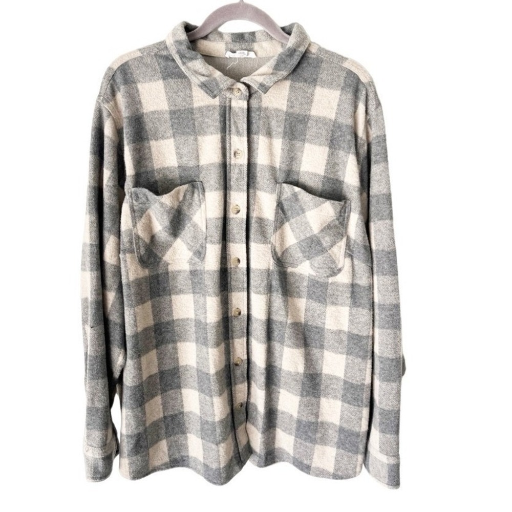 BeachLunchLounge Flannel Button Down Shirt Shacket Size 3X Cozy Cabincore